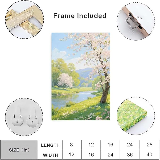 The scenery of a stream between trees and cherry blossoms under the blue sky is suitable for posting in the living room bedroom office landscape posters-Ruum Studio Home