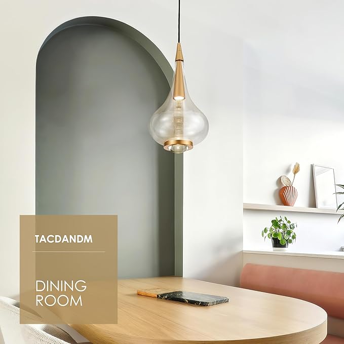 1-Light Teardrop Pendant Light, Brass Gold Ceiling Hanging Light Fxitures, LED Light Fixtures Ceiling Glass Pendant Lighting for Kitchen Island Dining Room Bar-Ruum Studio Home
