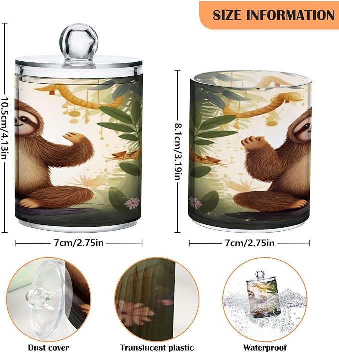 Cute Sloth 2PC Airtight Transparent Plastic Storage Jar Food Storage Container Plastic for Food Herbs Tea etc with Storage Lid easy to use and clean With lid Easy To Use-Ruum Studio Home