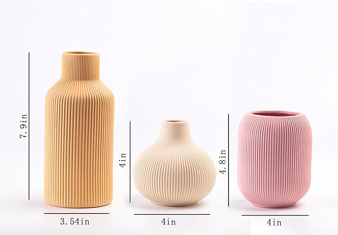 Ceramic Vase Set of 3, Vases Home Decor Modern Minimalist Decor Pottery Boho Vases for Pampas Grass Dried Fresh Flowers, Bookshelf, Shelf, Bedroom, Entryway Mantel Decor(Pink+Light Yellow+Orange)-Ruum Studio Home