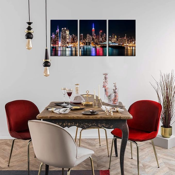 Biuteawal New York City Canvas Wall Art Manhattan Skyline Night View Picture Painting Modern Giclee Canvas Prints Home Office Living Room Wall Decoration-Ruum Studio Home