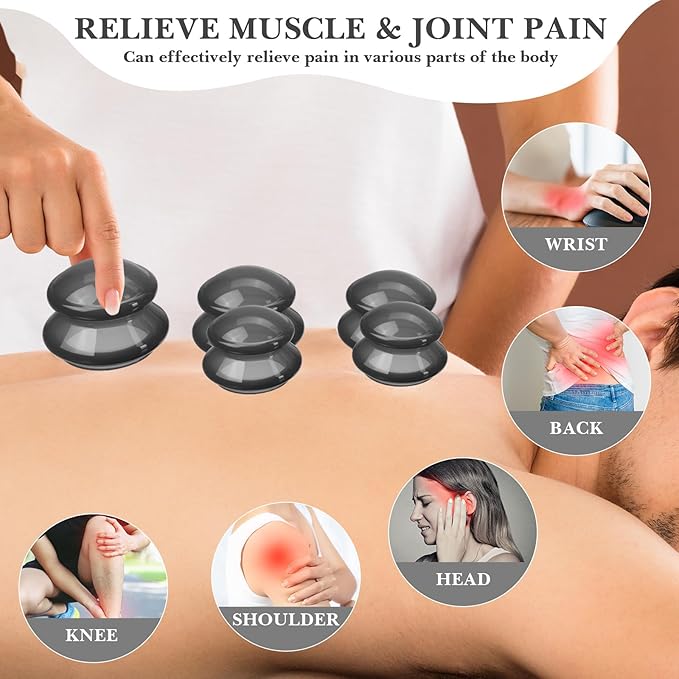 Geiserailie 16 Pcs 4 Sizes Cupping Therapy Set Silicone Cupping Massage Cups Professional Chinese Therapy Cup Vacuum for Body Muscle Nerve(Onyx)-Ruum Studio Home