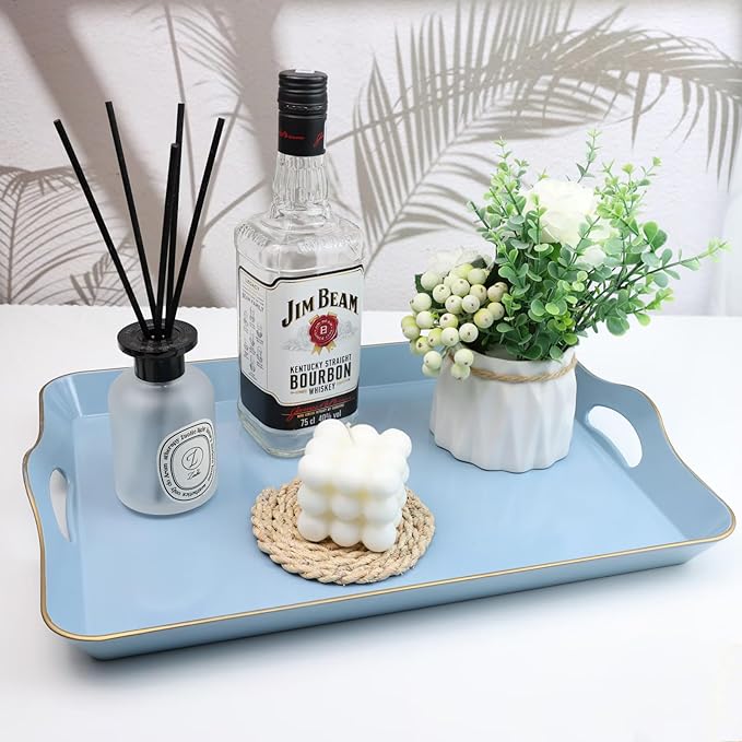 Spsyrine Light Blue Decorative Tray, Elegant Plastic Serving Tray with Handles, Coffee Table Tray for Ottoman, Living Room, Home Decor-Ruum Studio Home