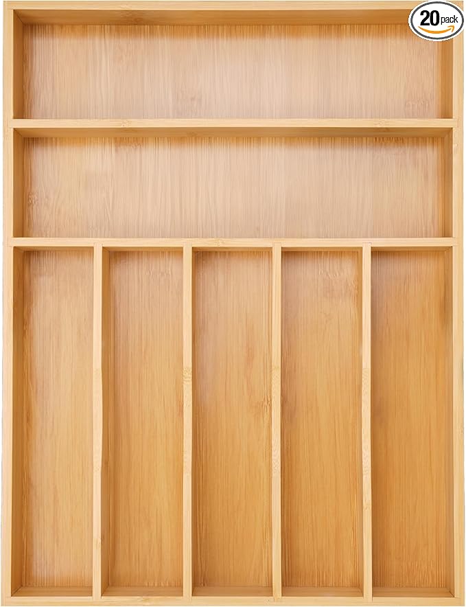 Silverware Organizer Kitchen Drawer Organizer Utensil Organizer Bamboo Silverware Holder Cutlery Organizer in Drawer Flatware Organizer Tray(7 slots, Natural-Ruum Studio Home