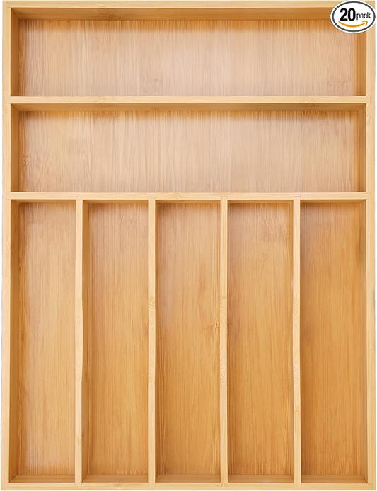Silverware Organizer Kitchen Drawer Organizer Utensil Organizer Bamboo Silverware Holder Cutlery Organizer in Drawer Flatware Organizer Tray(7 slots, Natural-Ruum Studio Home