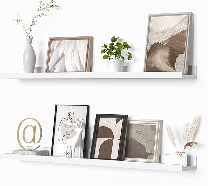 Heimlove Picture Ledge Shelf, Floating Shelves Set of 2, 36 Inches Picture Shelf for Wall with Ledge, Kids Bookshelf Wall Mounted for Living Room Bedroom Decor Books Photo Frames - White-Ruum Studio Home