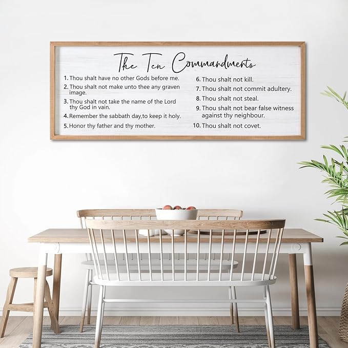 The Ten Commandments Rustic Bible Verse Framed Wall Art, 40''×15'' Positive Religious Christian Saying Sign for God Jesus Christ Prayer, Vintage Horizontal Holy Inspirational Catholic Scripture Decor-Ruum Studio Home