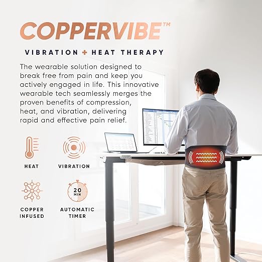 Copper Compression CopperVibe Vibration + Heat Therapy Back Wrap Vibrating Heating Massager Pad for Lower Back Pain Relief, Lumbar Muscles, Herniated Disc - Treatment Brace Device for Women & Men-Ruum Studio Home