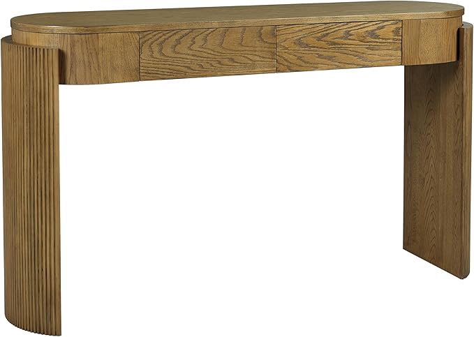 55" Sofa Table with Oval Top and 2 Drawers, Entryway Console Table with Fluted Design for Hallway,Foyer,Entry and Living Room (Fully Assembled-Pine Wood)-Ruum Studio Home