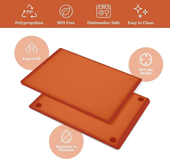 SMIRLY Plastic Cutting Board Set 3 Pieces, Non-Slip Dishwasher Safe Chopping Boards for Kitchen, Orange
