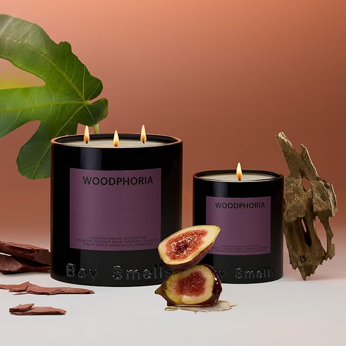 Boy Smells - Woodphoria Scented Candles for Men and Women - 8.5 oz - Soy, Coconut Wax Candle Blend - Aromatic Candles for Home with Fig, Sandalwood and Jasmine - 50-Hour Burn - Cotton Wick-Ruum Studio Home