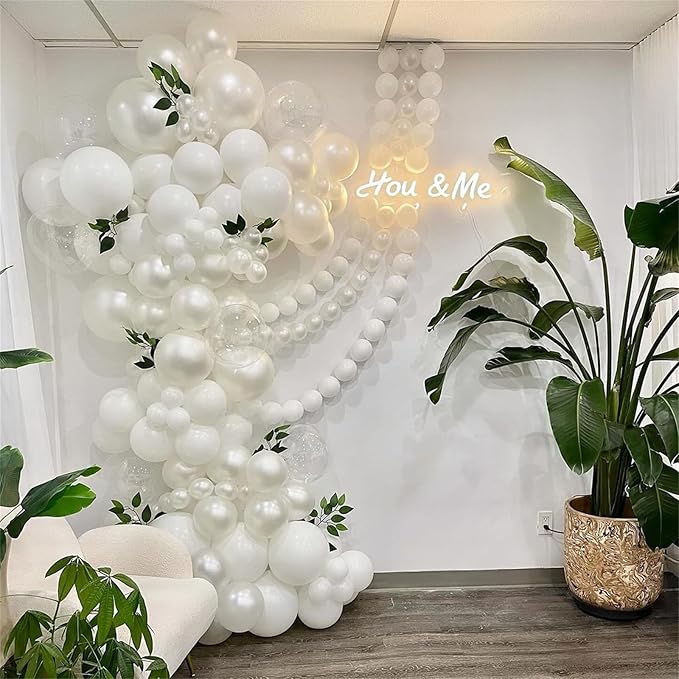 White Link Balloons, 100PCS Linking Balloons with Tail for Making Balloon Wall Arch and Chains, Pearl Quick Balloon for Wedding Birthday Baby Shower Engagement Graduation Party Decorations (6inch)-Ruum Studio Home