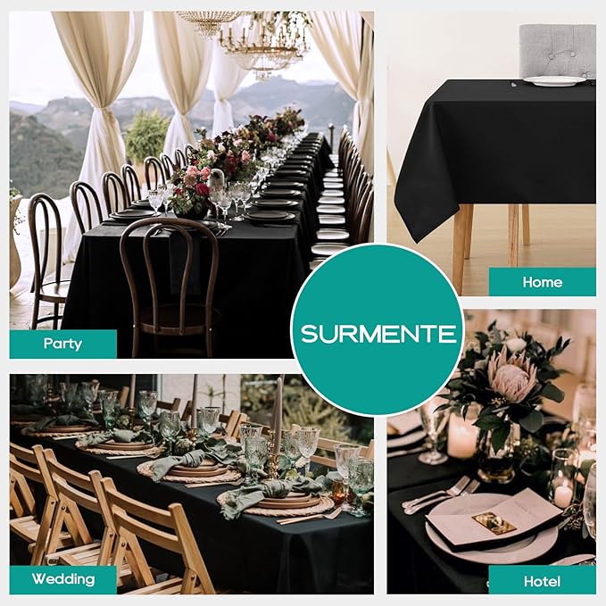 Surmente 10 Pack Black Tablecloth 90 x 156-inch Rectangular Polyester Table Cloth for Weddings, Banquets, or Restaurants-Ruum Studio Home