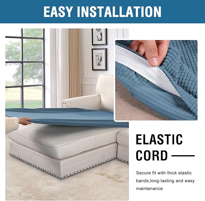 H.VERSAILTEX Super Stretch Individual Chaise Cover Sectional Couch Covers for L Shaped Sofa Both Left/Right Featuring Thick Jacquard Textured Twill Fabric (1 Piece Chaise Cover, Dusty Blue)-Ruum Studio Home