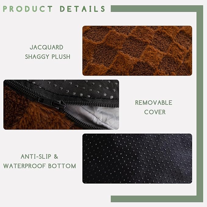 HIGOGOGO Round Stuffed Pouf Ottoman, Plaid Poufs with Foam Chunk Filling, Fluffy and Furry Pouf Foot Stool Storage Ottoman, 26 X 18 Floor Poufs Foot Rest for Living Room, Coffee-Ruum Studio Home