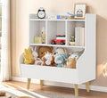 Kids Bookshelf and Toy Storage, 4-Cubby Toy Storage Organizer with Bookcase, Wood Kid Storage Cubby, 24"L x 14"D x 28"H Montessori Toy Shelf, Toddler Book Shelf for Kids Room Nursery Playroom-Ruum Studio Home