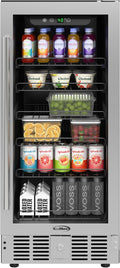 KoolMore 15” Inch Small Built-In Refrigerator and Beverage Cooler for Soda Cans, Beer Cans, Food and Fresh Snacks, 5 Wire Shelves, Adjustable Temperature Range (KM-BIR3C-GD), Stainless Steel-Ruum Studio Home