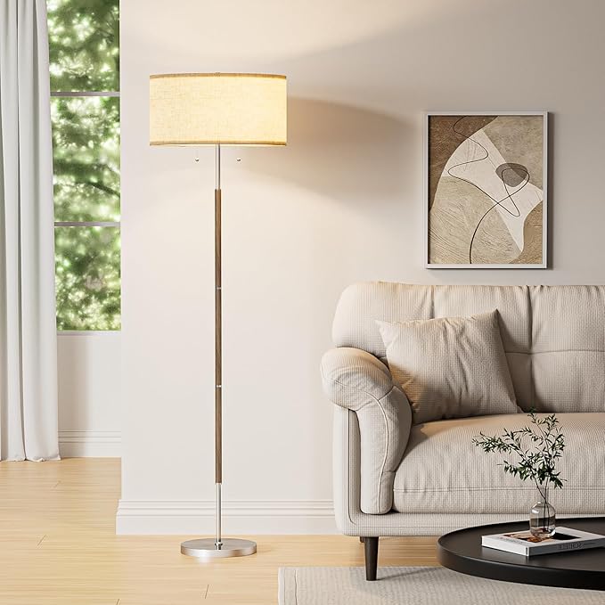 2-Light Floor Lamp, Mid Century Floor Lamp with Beige Lampshade, Standing Lamp Tall Lamp for Living Room Bedroom, 3 Color Temperatures 9W Bulb Include-Ruum Studio Home