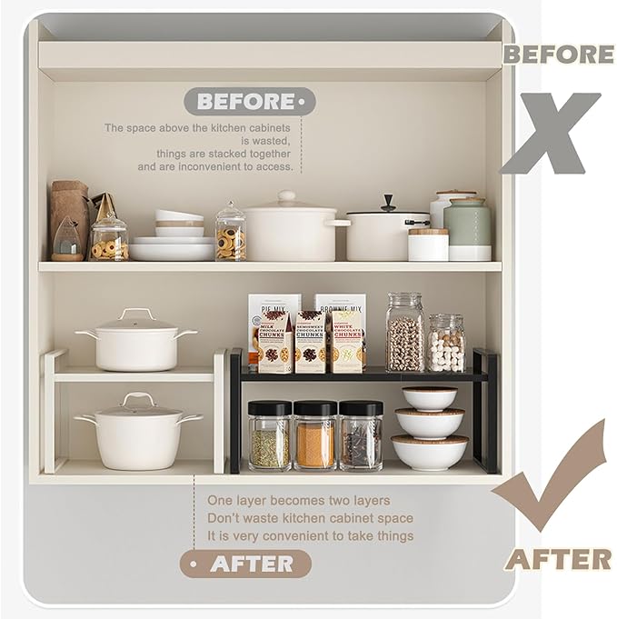 3 Pack Expandable Cabinet Shelf Organizer Kitchen Shelf Riser Stackable Pantry Shelves Kitchen Organizers and Storage Metal Spice Rack Countertop Organizer Cupboard Adjustable Shelfs Desk Rack Shelf-Ruum Studio Home