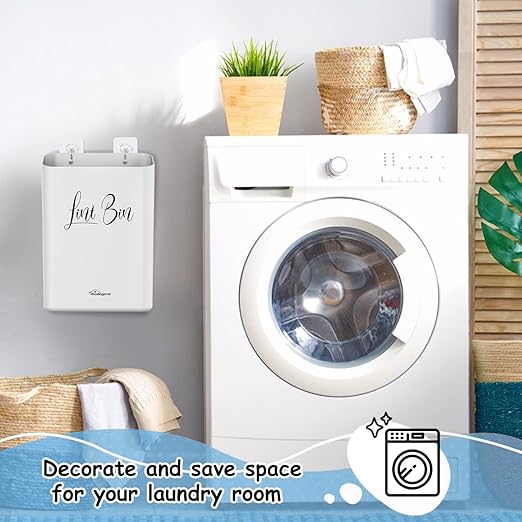 Sealegend Magnetic Lint Bin for Laundry Room with Dryer Lint Brush, Wall Mounted Trash Can Space-Saving Laundry Organization and Storage, White-Ruum Studio Home