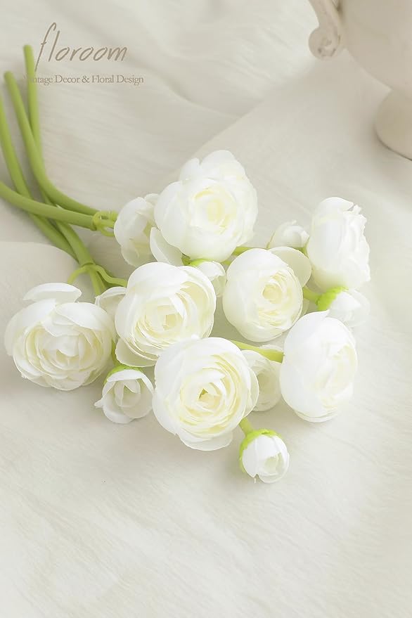Floroom Ranunculus Artificial Flowers 18 Pcs Ivory Faux Silk Mini Ranunculus Bulk Fake Wedding Filler Flowers for DIY Bouquets, Centerpieces, Bridal Shower Decorations & Arrangements-Ruum Studio Home