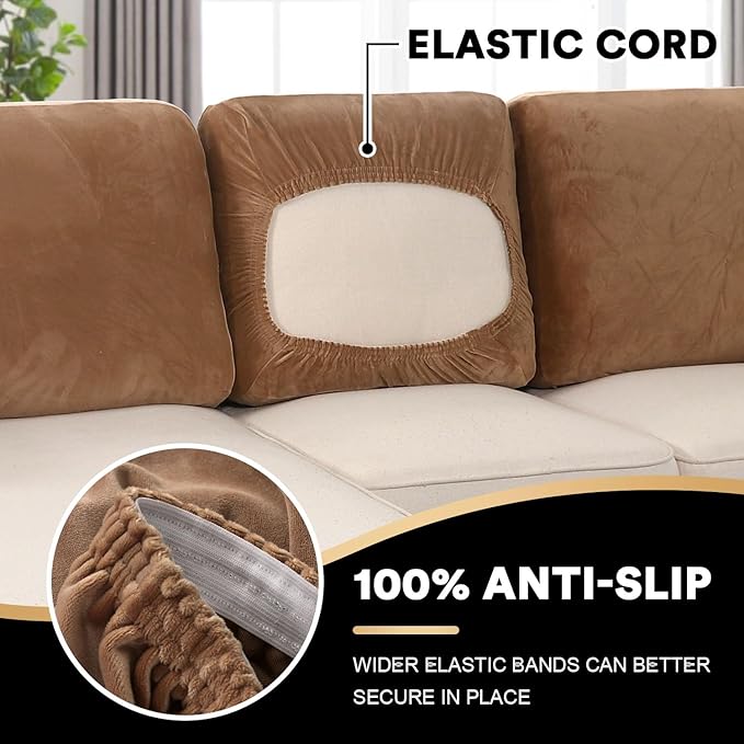 PrinceDeco Velvet Cushion Covers for Sectional Couch, Camel-Ruum Studio Home