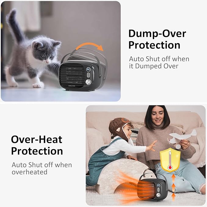 Space Heater, Small Desk Heater with High Output, Safe and Quiet Ceramic Desktop Heating Fan for Home Bedroom Office Desk Indoor Use(Grey)-Ruum Studio Home