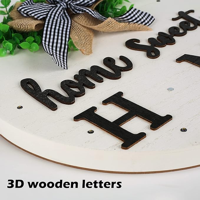 Interchangeable Welcome Sign for Front Door with 14 Changeable Icons, Farmhouse Front Porch Decor Rustic Wooden Wall Sign with 12 LED Lights, Outdoor Seasonal Welcome Home Decorations (White1)-Ruum Studio Home