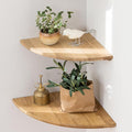 Corner Shelves, Floating Corner Shelf, Set of 2 12inch Solid Oak Wood Wall Shelves, Round End Wall Mount Display Shelf with Wire Hole for Bedroom Kitchen, Living Room-Ruum Studio Home