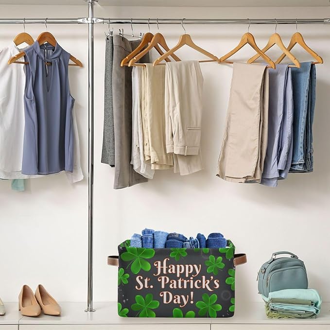 Storage Basket Happy St Patrick's Day Cube Storage Bins Organizer Bag Collapsible Closet Shelf Baskets with handle for Baby Cloth Pet Toy Book 14.2×10.2×8.3 IN-Ruum Studio Home