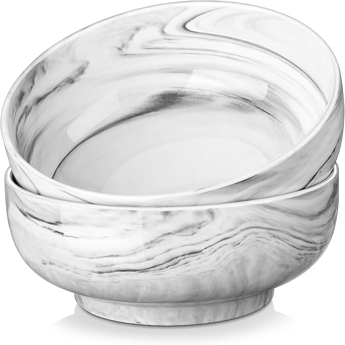 MALACASA Large Serving Bowls, 60 OZ (8'') Salad Bowls Set of 2, Ceramic Mixing Bowls for Kitchen, Serving Bowl for Soup, Pasta, Side Dishes and Entertaining, Marble Grey, Series REGULAR-Ruum Studio Home