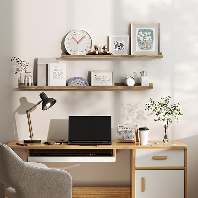 Floating Shelves for Wall, Picture Ledge Shelf 36 Inch Solid Wood Set of 2, Rustic Wall Shelves with Lip, Kids Bookshelf, Photo & Picture Live Edge Floating Shelves for Bedroom, Living Room, Kitchen-Ruum Studio Home
