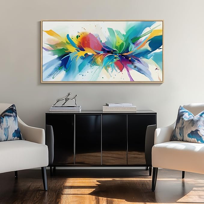 Framed Extra Large Colorful Abstract Wall Art for Living Room, Modern Horizontal Bright Canvas Prints Paintings Artwork for Walls, Bold Color Pictures for Hallway Dining Bedroom Office Wall Decor 30x60 In-Ruum Studio Home