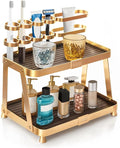 YUPER Bathroom Counter Organizer, 2-Tier Bathroom Organizer Countertop with Toothbrush Holder, Makeup Storage Shelf Vanity Tray Perfume Organizer, Bedroom Kicthen Counter Storage Sink Shelf Gold-Ruum Studio Home