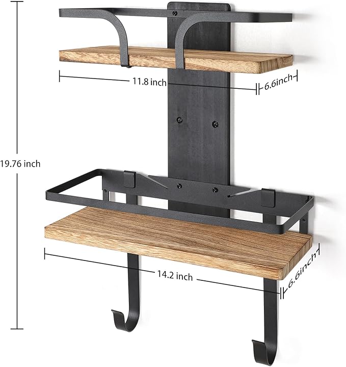 VINAEMO Ironing Board Hanger Wall Mount, 2-Layer Iron and Ironing Board Holder, Laundry Room Shelves Solid Wood with Removable Hooks Home Organization and Storage-Ruum Studio Home