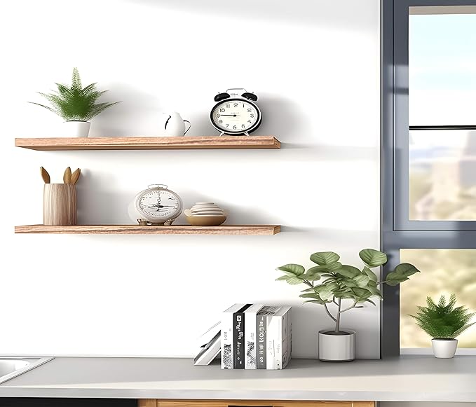 Wood Floating Shelves for Wall Decor, Rustic Wall Shelves for Bedroom Bathroom Kitchen Living Room, Set of 4 Light Walnut 24 Inch-Ruum Studio Home