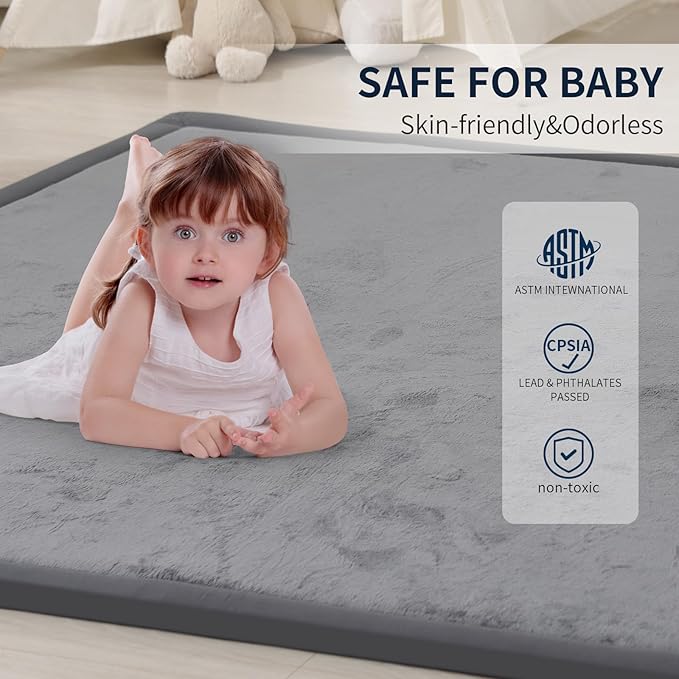 ACOMOPACK Baby Play Mat for Floor 1.3" Thick Memory Foam Play Mat 79"×118" Tummy Time Crawling with Non-Slip Bottom for Living Room,Nursery,Soft Velvet Playpen Mats for Kids,Infants（Dark Grey）-Ruum Studio Home
