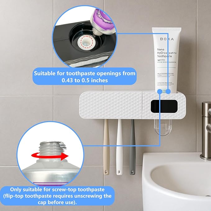 Smart Toothbrush Holder for Bathrooms, Toothbrush Cleaner Wall Mounted, Automatic Toothpaste Dispenser for Equipped with 3 Slots (White)-Ruum Studio Home