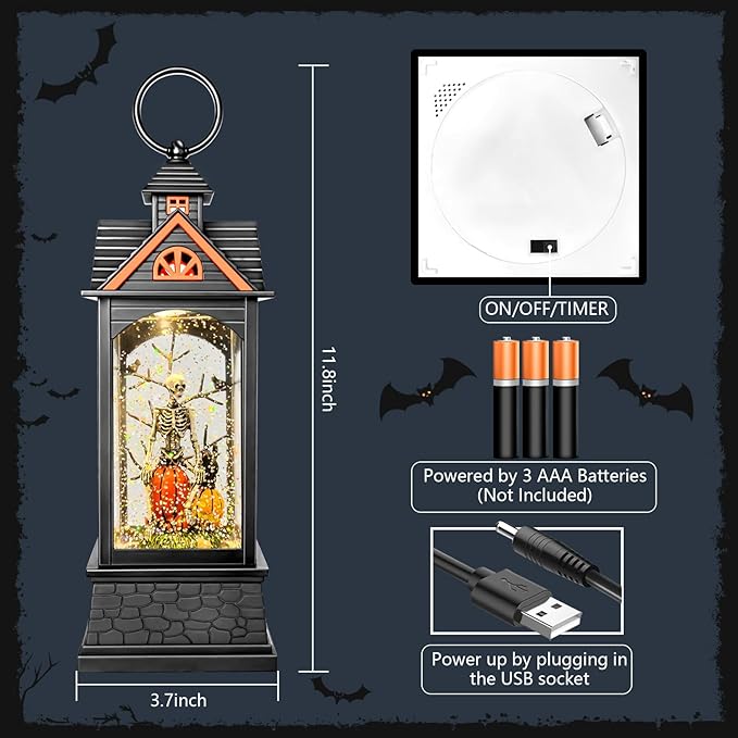 Halloween Snow Globe Lantern, Spooky Ghost Halloween Decor, Plug-in & Battery Operated Snow Globes for Halloween Decorations Indoor-Ruum Studio Home