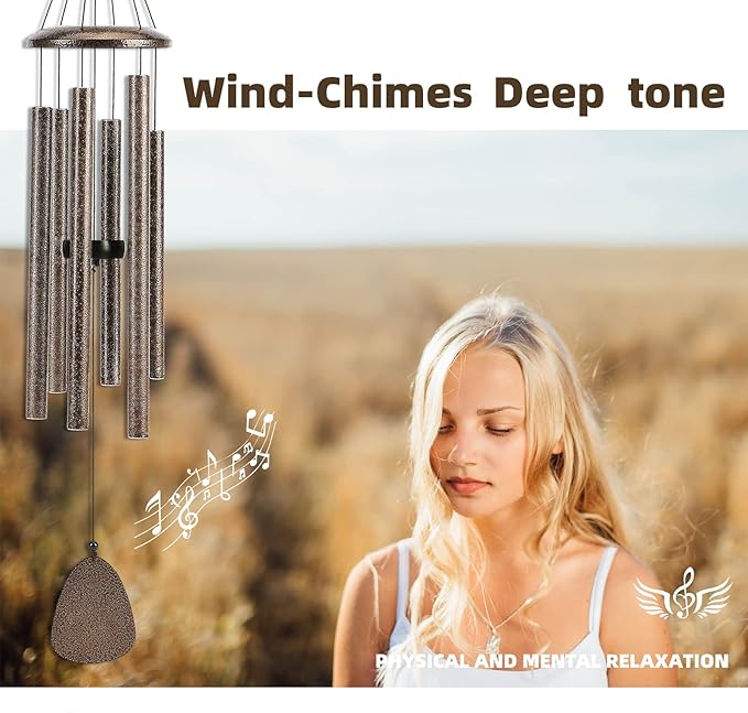 Wind-Chimes-Outdoor-Deep-Tone, Large Soothing Melodic Tones Windchimes, Wind Chimes for Outside, Memorial Wind Chime Best Gift for Mom Women Grandma Neighbors(32" Brown Coated Aluminum)-Ruum Studio Home