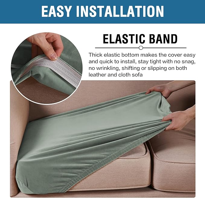 H.VERSAILTEX Velvet Stretch Couch Cushion Cover Plush Cushion Slipcover for Chair Cushion Furniture Protector Seat Cushion Sofa Cover (1 Piece Armchair Cushion Covers, Sea Grass)-Ruum Studio Home