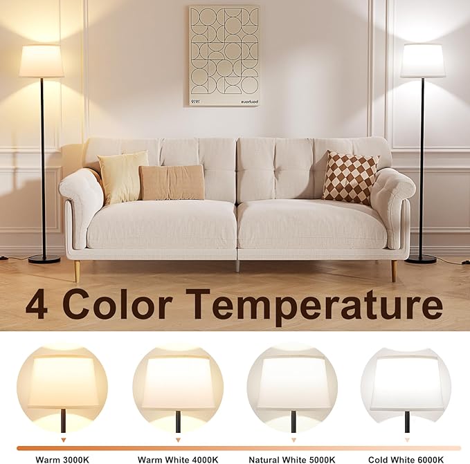 Modern Floor Lamp with Adjustable Brightness, Remote Control, Black, LED Bulbs, White Shade, Foot Switch, Easy Assembly-Ruum Studio Home