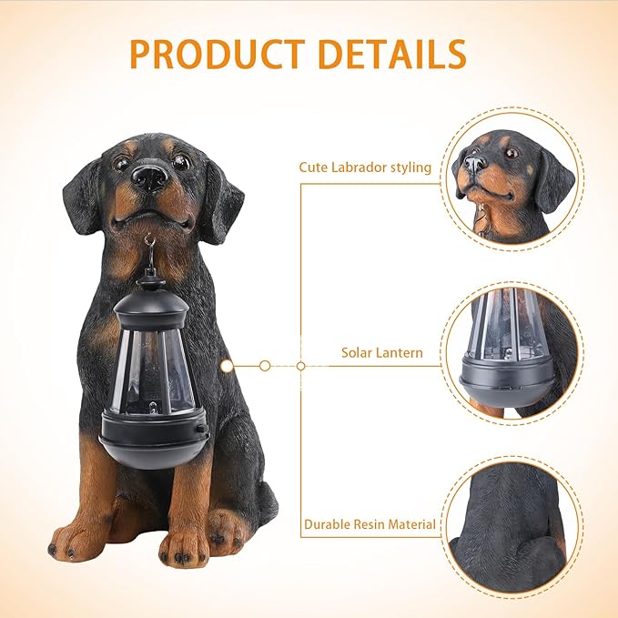 Garden Dog Statues Outdoor Decor, 13" Solar Powered LED Lights Outdoor Statue Garden Decorations Rottweiler Figurine for Patio, Lawn, Yard Art Decoration, Housewarming Garden Gift-Ruum Studio Home