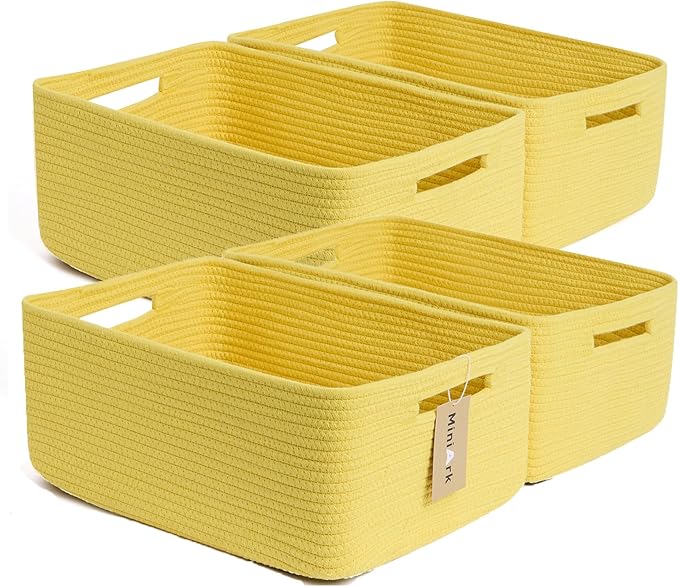 Large Storage Baskets for Organizing, Closet Shelf Baskets for Clothes Blanket Towels, Baby Nursery, Toy Bins Box, Woven Rope Baskets, 17 x 13 x 7.5”, 4 Packs Yellow-Ruum Studio Home