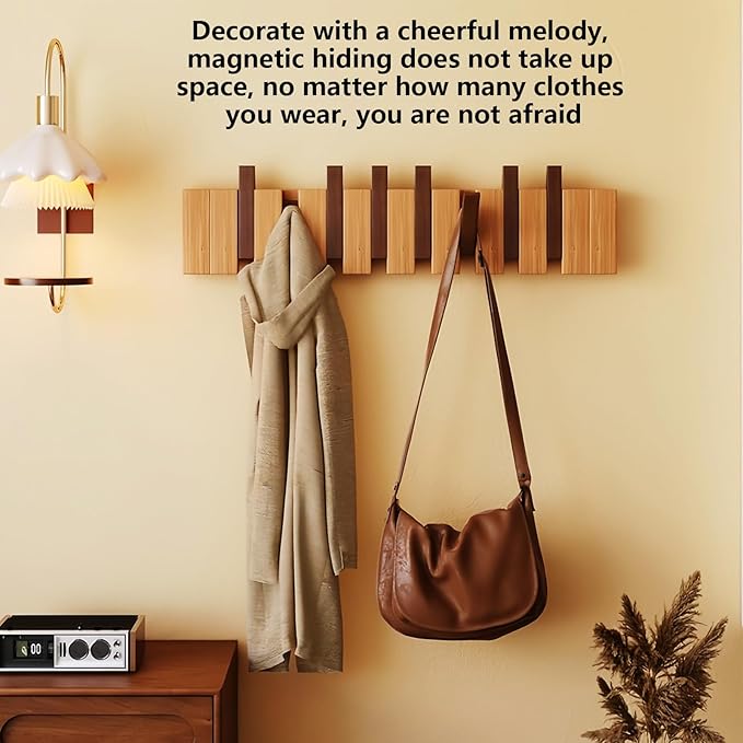 Wall Mounted Piano Key Hanger | Flip Style Hook | Entrance Wall Art Hook, Made of Oak Wood (3 Times Painted, 4 Times Polished) (Walnut-Beech, 4Hooks)-Ruum Studio Home