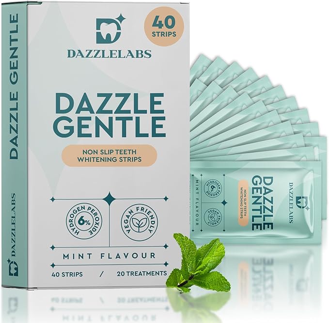 Gentle Teeth Whitening Strips - 20 Pack | Mint Flavor | 6% Hydrogen Peroxide | Sensitive Tooth Stain Remover & Whitener Treatment | Rapid Home Kit for Fast, Professional & Whiter Results-Ruum Studio Home