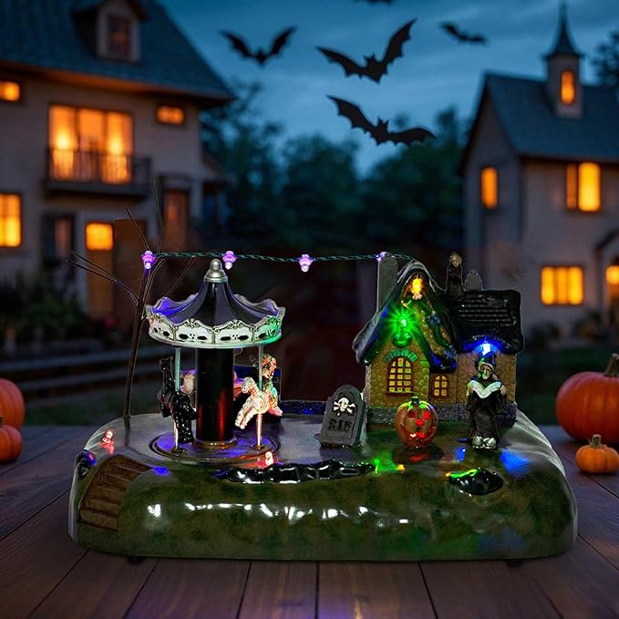 Animated Halloween Village House with Seesaw and LED Lights, Battery Operated Indoor Use only.-Ruum Studio Home