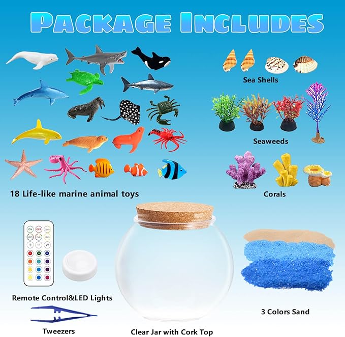 Ocean Light Up Terrarium Kit for Kids - Sea Animal Toys LED Night Light Birthday Gift for Boys & Girls Ages 4 5 6 7 8-12, Kids Arts & Crafts Kit-Ruum Studio Home