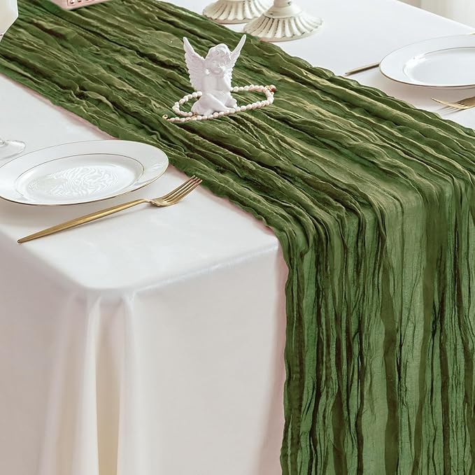 Sioloc 10 Pack Moss Green Cheesecloth Table Runner Fall Autumn Decor for Home 10ft Table Cloth for Tea Wedding Birthday Party Baby Bridal Shower Halloween Thanksgiving-Ruum Studio Home