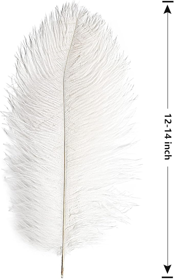 THARAHT 12pcs White Ostrich Feathers Natural Bulk 12-14Inch 30cm-35cm for Wedding Party Centerpieces Easter Gatsby and Home Decorate Ostrich Feathers-Ruum Studio Home